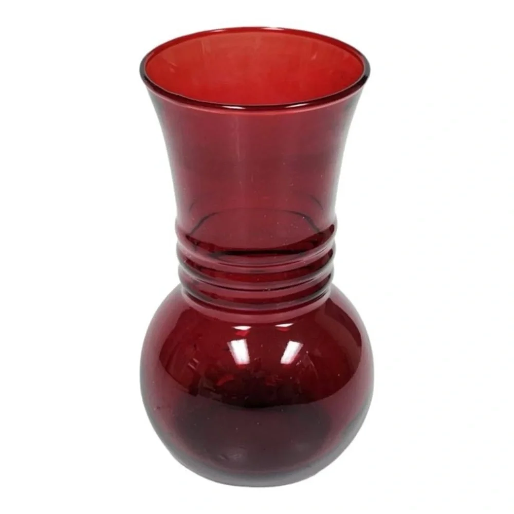 Vintage Vase Royal Ruby Red Depression Glass Bud Vase Anchor Hocking 1930s~1950s